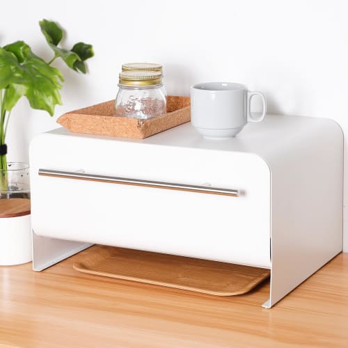 FUNHOO Bread Case, Pull-Out Bread Drawer, White, Toaster Rack, Large Capacity, Small Item Storage, Approx. 43cm W X 32cm D X 23.5cm H, Stylish and Sim
