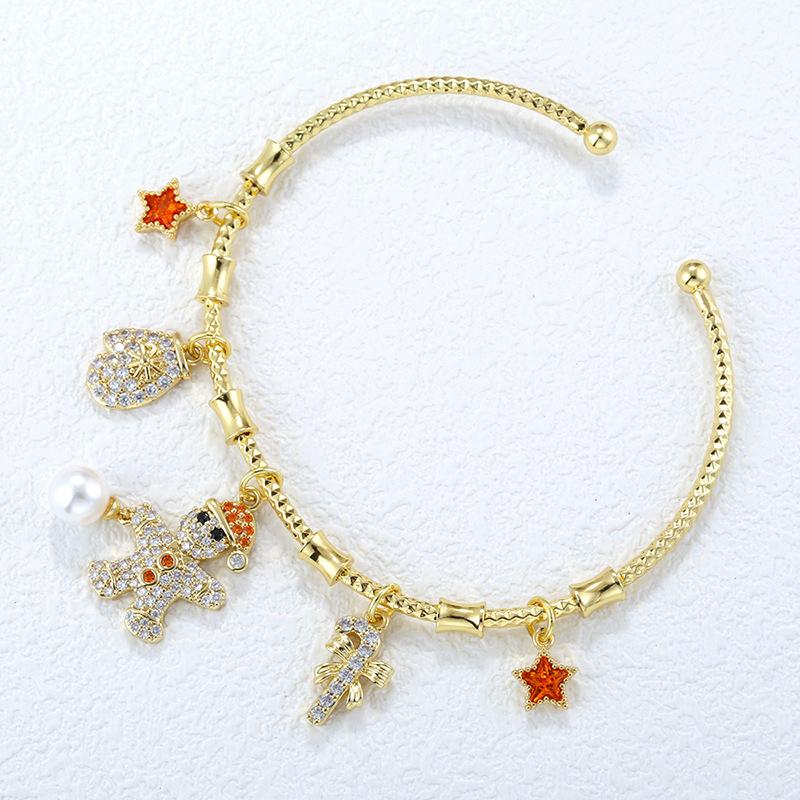 Copper Studded Diamond Santa Bells Snowflake Splicing Bracelet Sweet Christmas Open Bracelet
