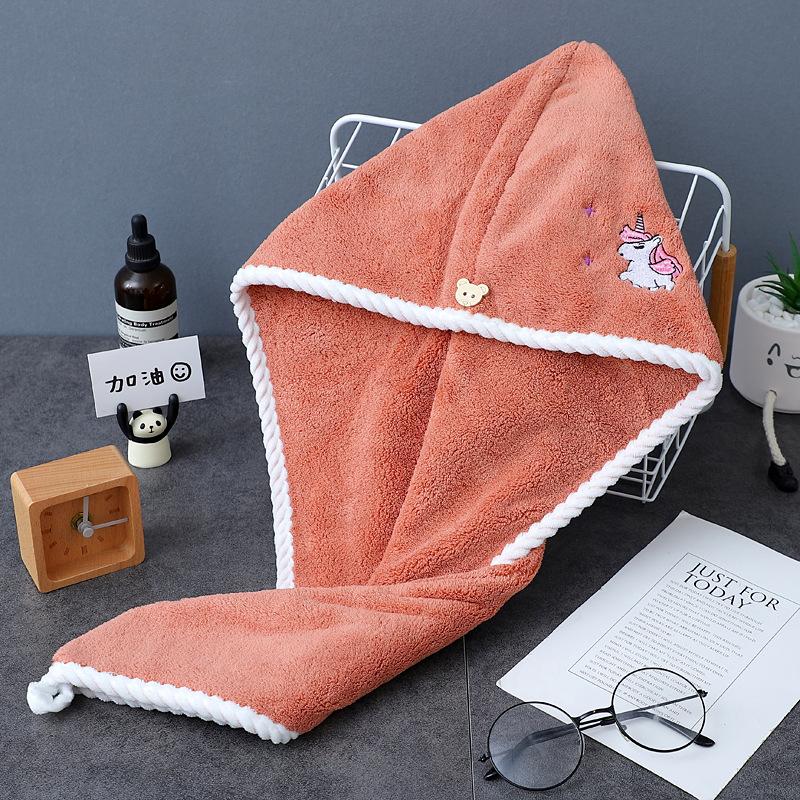 

Triangular Embroidered Thickened Absorbent Soft Comfortable Cartoon Cute Drying Hair Cap 25*65cm
