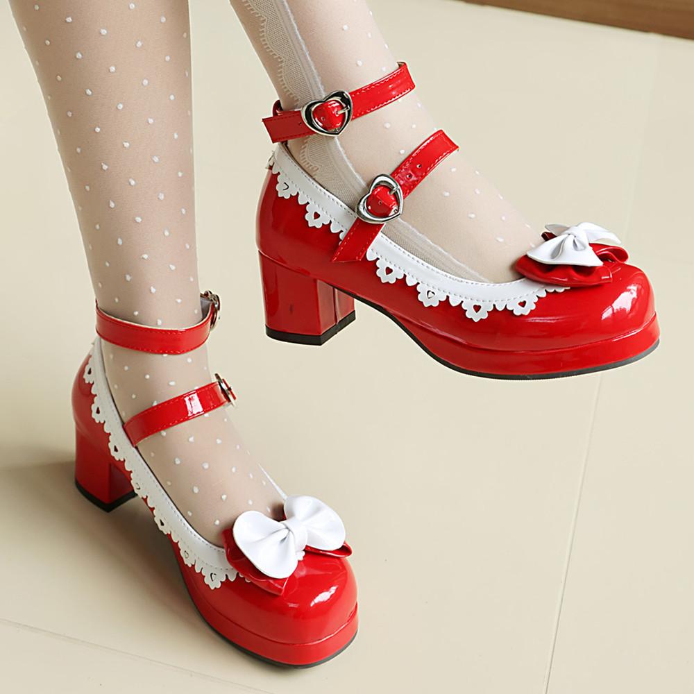 Fashion Girls Sweet Lolita Ruffles Bowknot Lace Bridal Wedding Shoes Women High Heels Bordered Princess Cosplay Party Pink Size 34-48