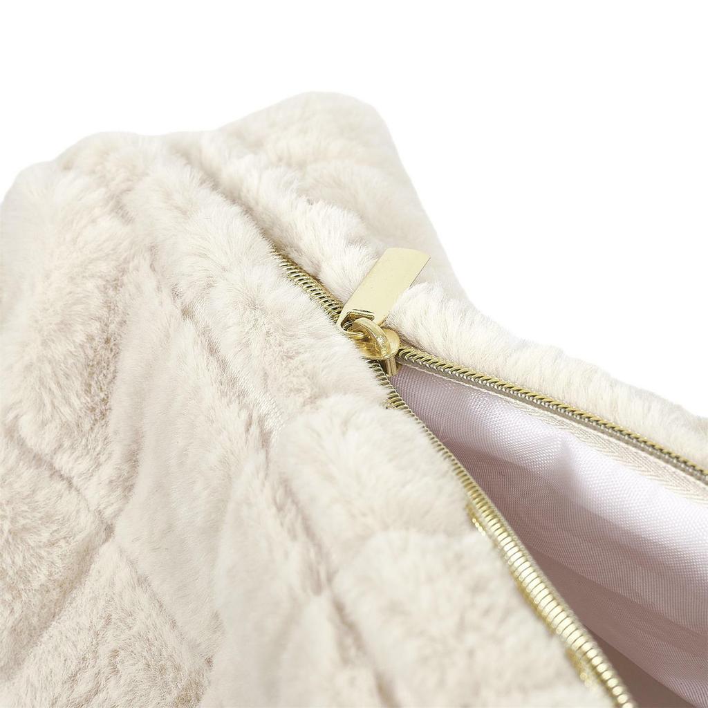 Borsa Cosmetica in Pelliccia Crema Poliestere e Nylon 18X10X11 Cm