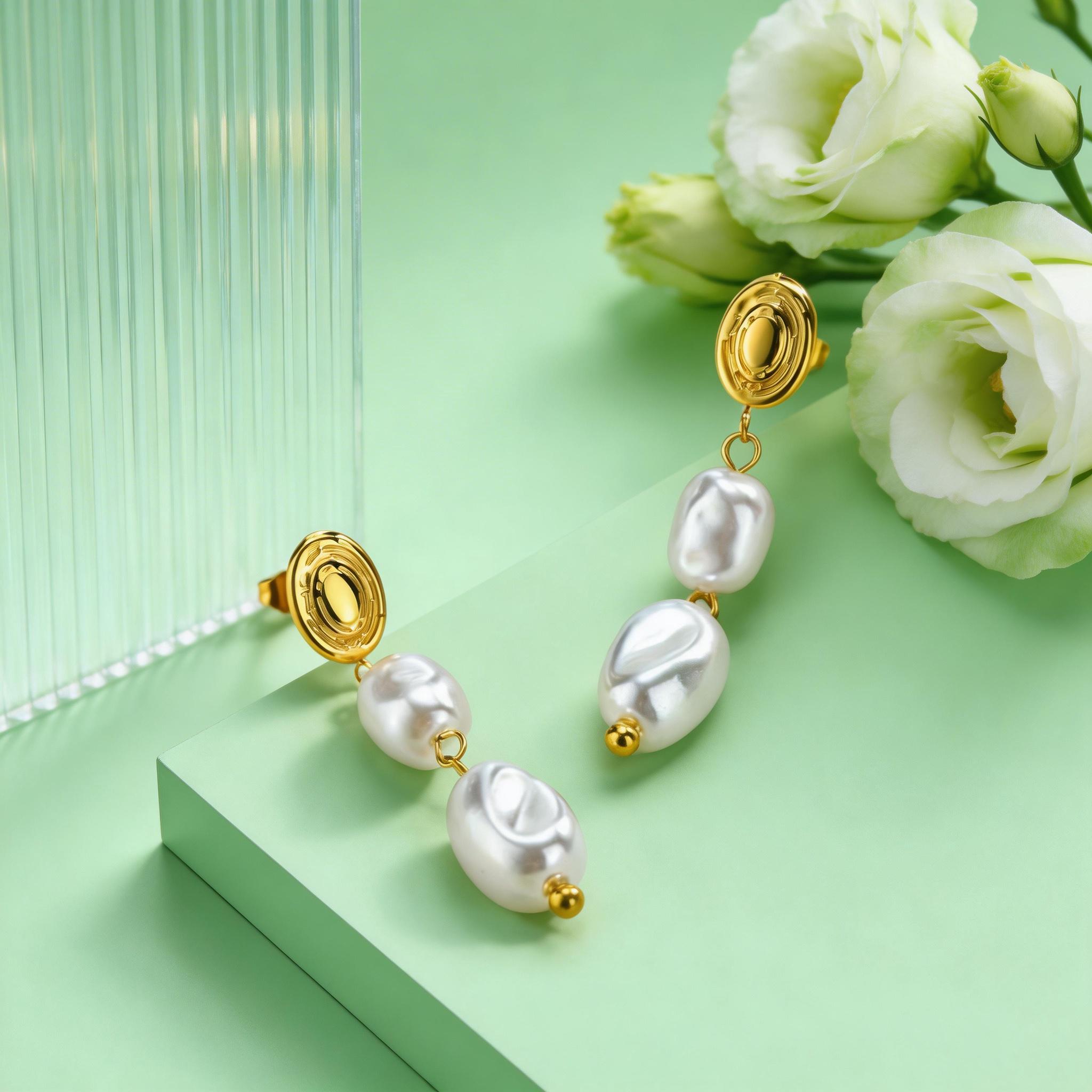 

Irregular Shell Faux Pearl Earrings for Women Stainless Steel Textured Oval Imitation Pearl Earrings Charm Jewelry Gift