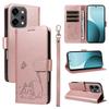 For Oppo Reno14 Pro 5G (China)/Oppo Reno14 Pro 5G (Global) Case Cat Pattern Imprint Leather Phone Cover with Wrist Strap
