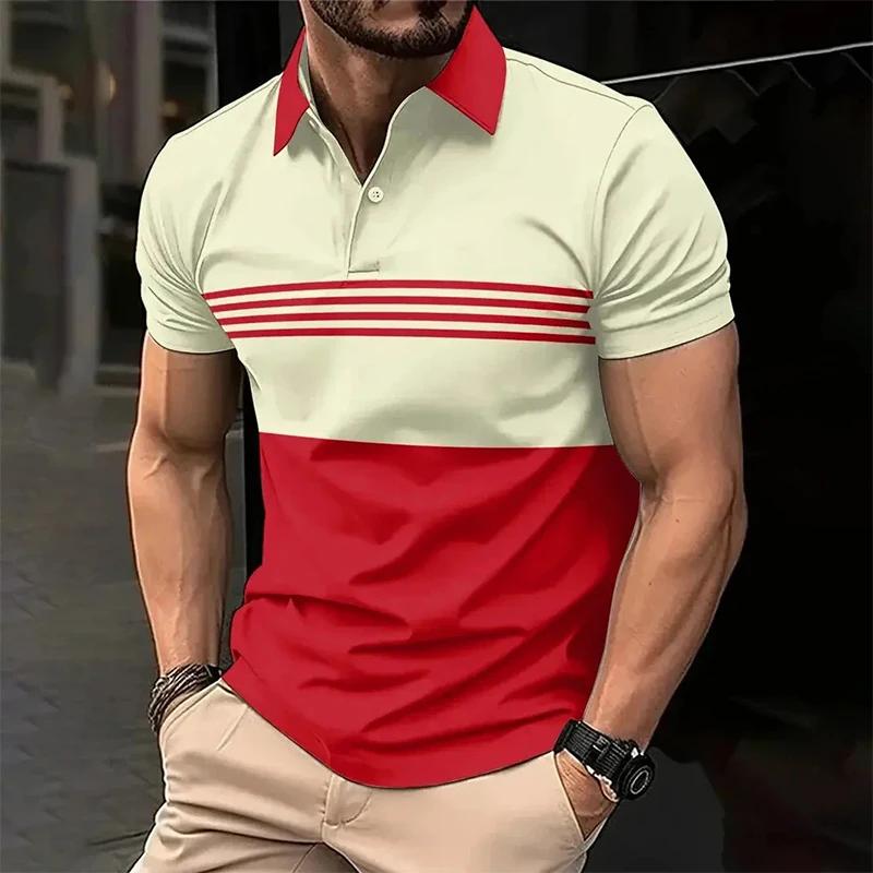 Summer Casual with Stripes Solid Color Men's Short-sleeved Polo Shirt Fashion Daily Wear Popular Clothes In Europe and America