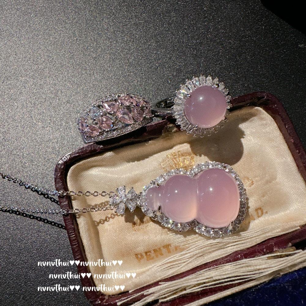 Madagascar Chalcedony Gourd Pendant Necklace, New Chinese Style, Sunflower Pink Purple Chalcedony Ring, Combination