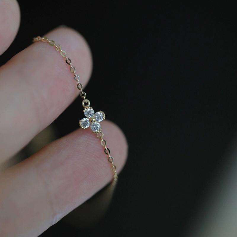 925 Sterling Silver Exquisite Lucky Flower CZ Link Chain Stackable Sweet Bracelet For Women Daily Fine Jewelry