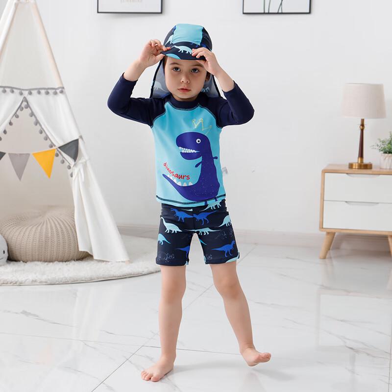 Boys' Long Sleeve Split Cartoon Dinosaur Swimsuit Set