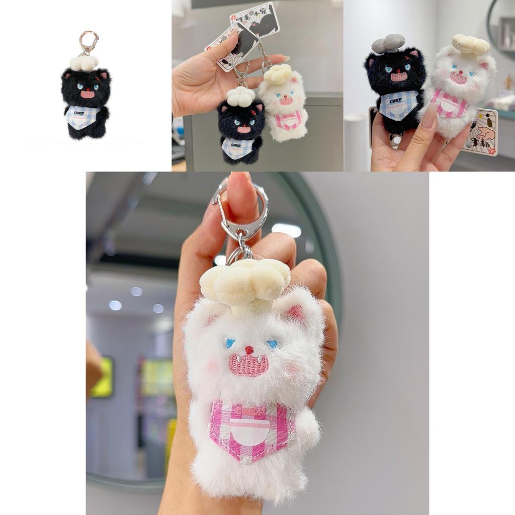 Apron Chef Hat Design Angry Cat Keychain With Chef Outfit For Couples And Friends