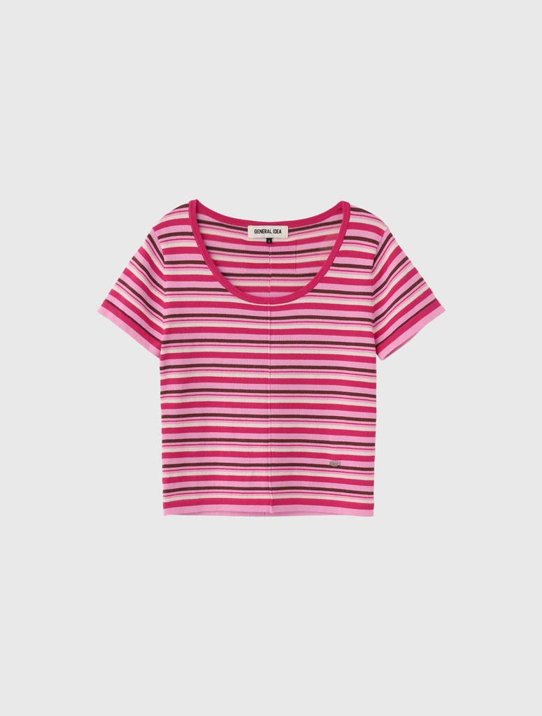 GENERALIDEA Multi-Stripe U-Neck Half Knit [Pink] / Wbe2L05542