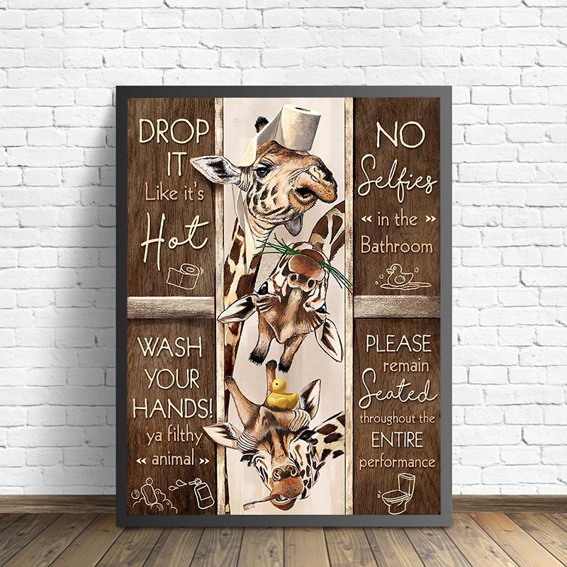 Toilet Rules Wall Art Canvas Painting Funny Bathroom Animal Cow Donkey Giraffe Posters and Prints HD Picture Bathroom Home Decor