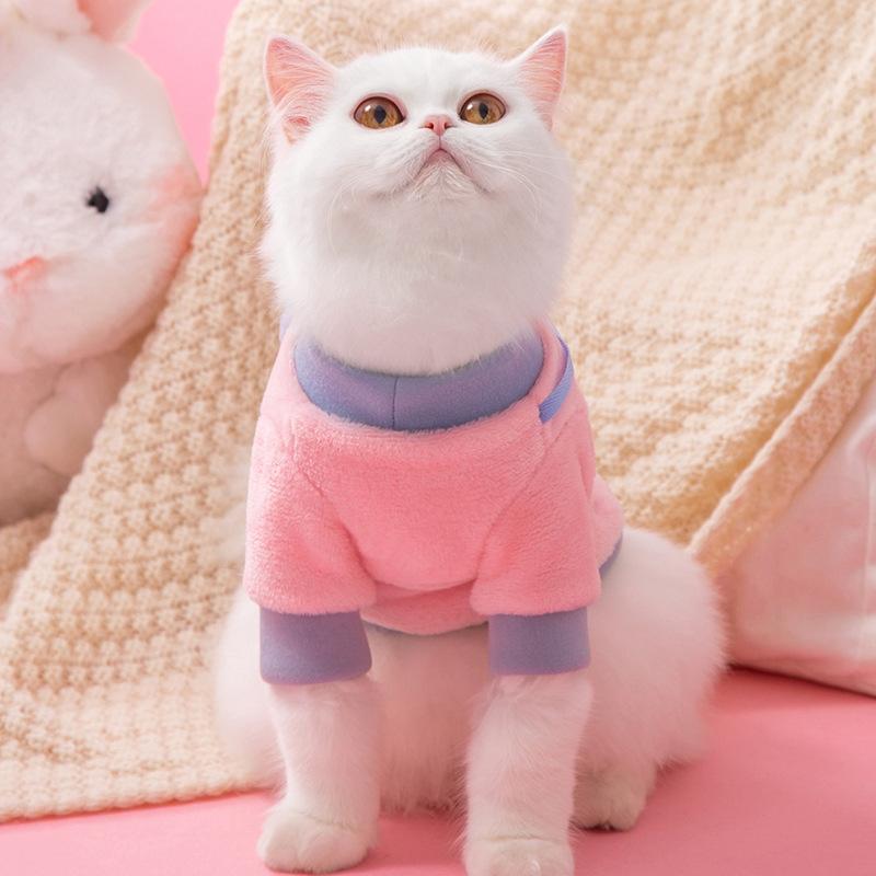 Cat Clothes Winter Contrasting Colors Bunny Satchel Fleece Jacket Kitten Puppy Two-legged Clothing Warm Pet Clothing