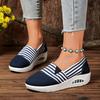 Durable Women's Casual Slip-On Sneakers Striped Low-Top with Beaded Ankle Strap, Fabric Uppe Sole for All-Season Outdoor Wear, Comfortable Footwear