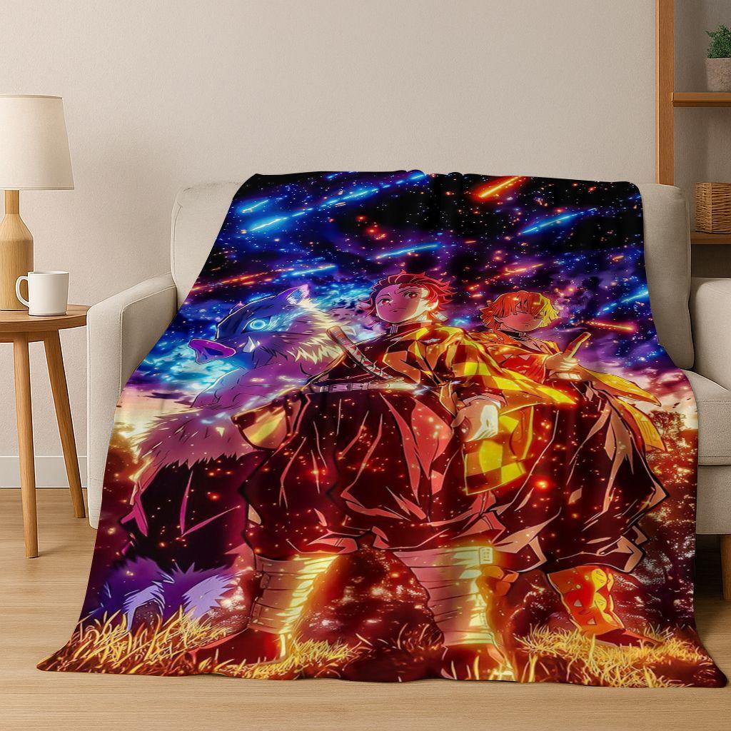Anime Demon S-Slayer Kamado Nezuko Tanjirou Cartoon Flannel Blanket,Cozy Soft Throw Blanket for Home Bedroom Bed Sofa Cover Kids