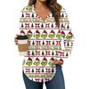 Women's Fashion Hoodies V Neck Long Sleeve Christmas Printed Drawstring Casual Loose Pullover Tops