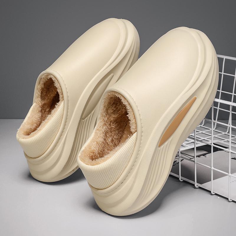 Cotton slippers for men's winter bag with plush and thickened heel, anti slip and waterproof, with a sense of stepping on feces