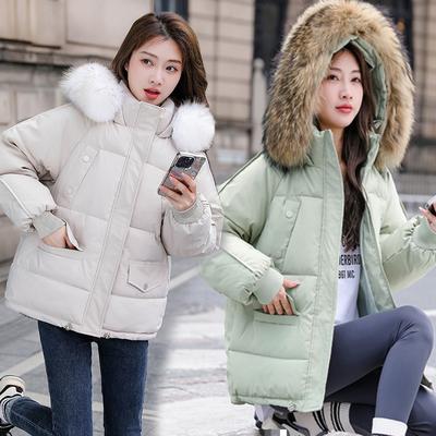 Winter Fur Collar Hooded Puffer Jacket Women Long Sleeve Parka Thick Warm Down Cotton Jackets