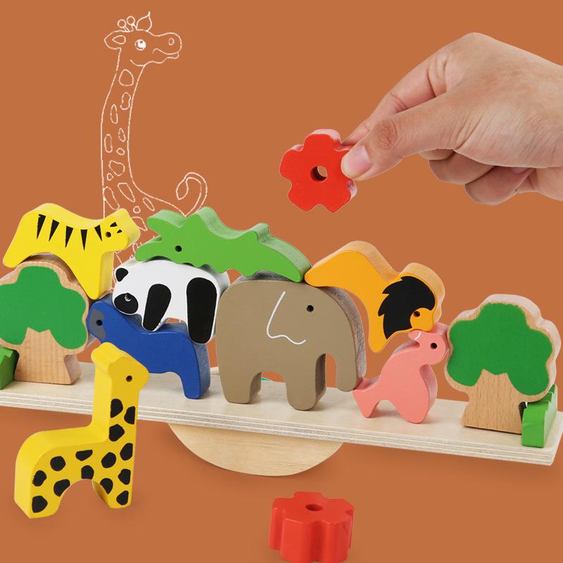 Wooden Animal See-Saw Stacking Game: Fine Motor Skills Educational Toy