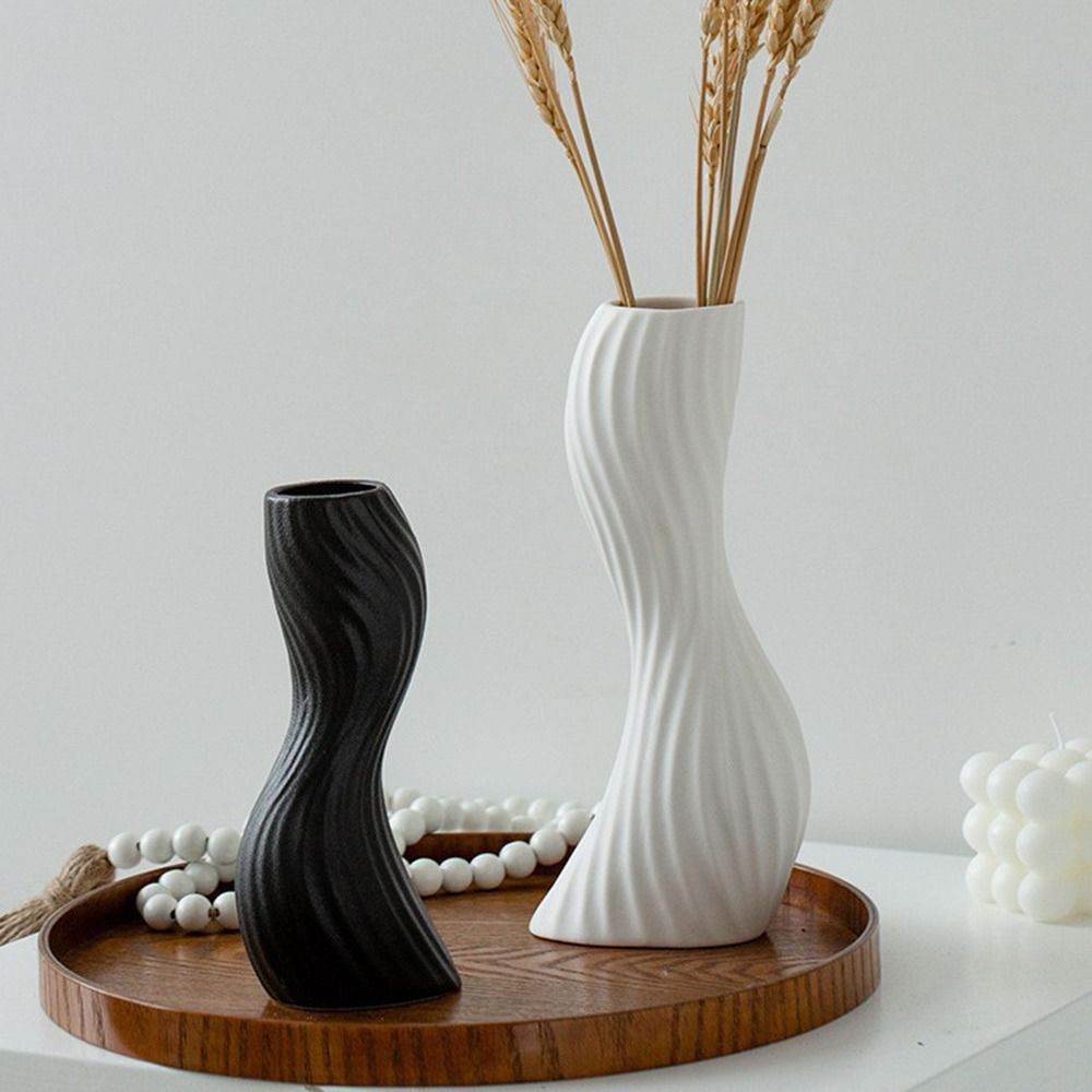 Plastic Imitation Ceramic Vase Wave Shape Curved Wave Vase Durable Flower Vase  Home Decoration