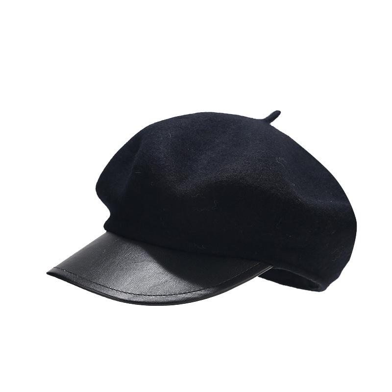 Internet Celebrity Beret Children Autumn and Winter British Retro Woolen Leather Brim Cap Painter Hat Tide