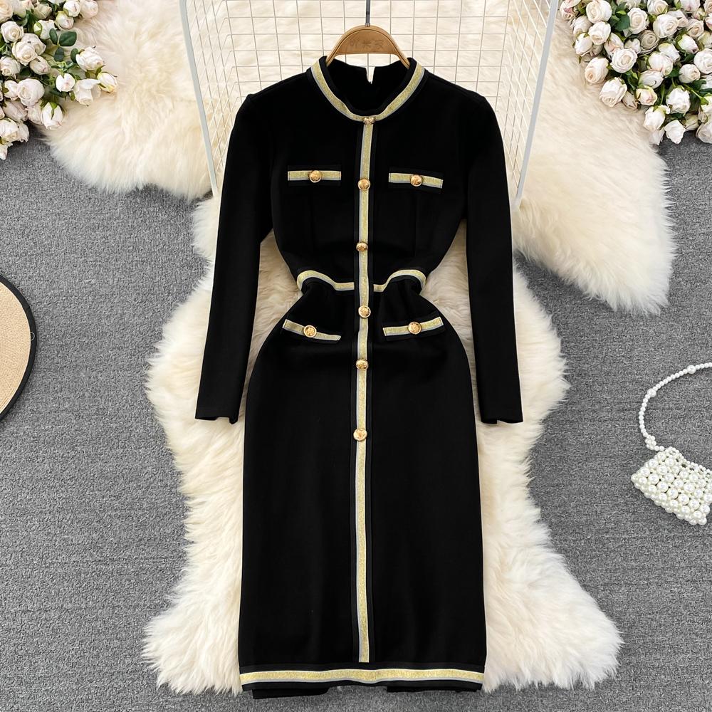 

RUGOD женское облегающее платье трапециевидного кроя, осень 2022, с воротником стойкой и длинными рукавами контрастного цвета