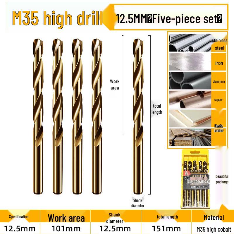 Burghiu elicoidal M35 Cobalt pentru tablă metalică din oțel inoxidabil de înaltă duritate.