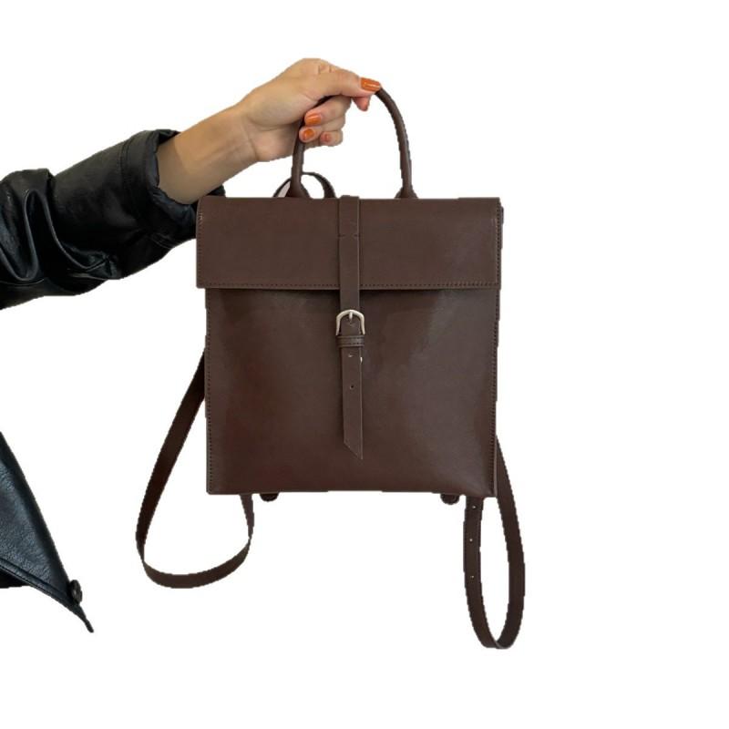 Minimalist Vintage Leather Backpack Women Soft Full-Grain Cowhide Daily Commute Large Capacity Oxford Lining