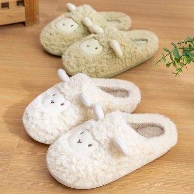 Women's Winter Cotton Slippers - 2024 Cute Sheep Wool Plush, Soft Sole, Indoor/Outdoor Use
