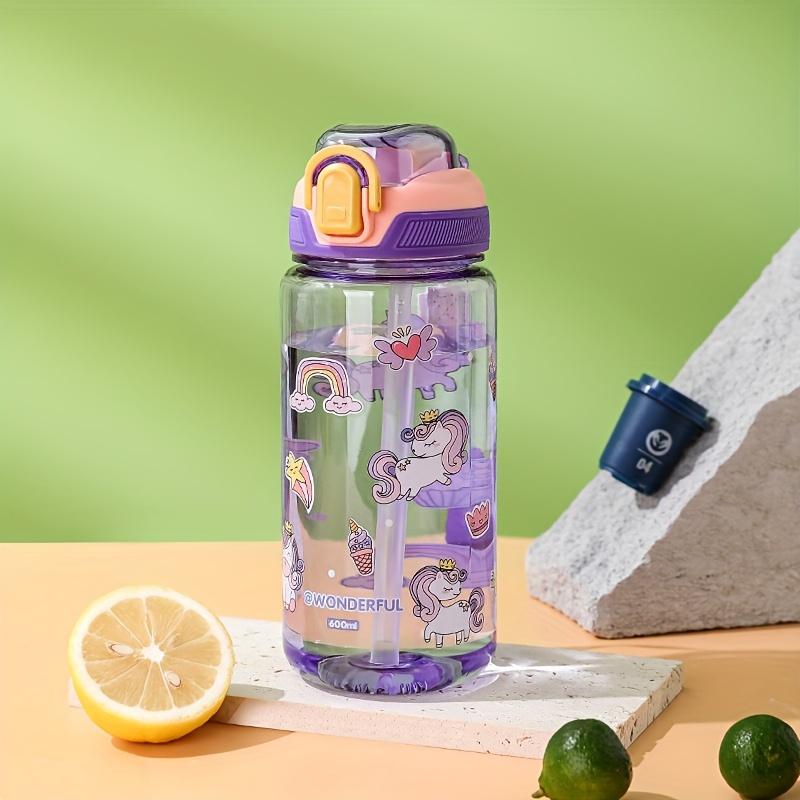 600ml Dinosaur Water Bottle for Kids Water Sippy Cup with Silicone Straw Leakproof Plastic Water Bottles Summer Kids Water Cup