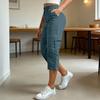 Damen Cropped Hosen Elastisch Hoher Beinausschnitt Cargo Hosen Taille Gerade mit Taschen Sommer Freizeit Hosen Vielseitig