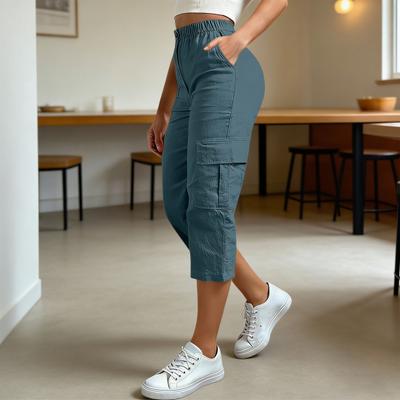 Pantaloni Corti da Donna Vita Alta Elastica Gamba Dritta Cargo con Tasche Pantaloni Casual Estivi Versatili da Indossare