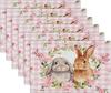 Happy Easter Bunny Flower Placemats Set of 6 - Buffalo Plaid Rabbit Linen Place Mat Washable Non-Slip Table Mats