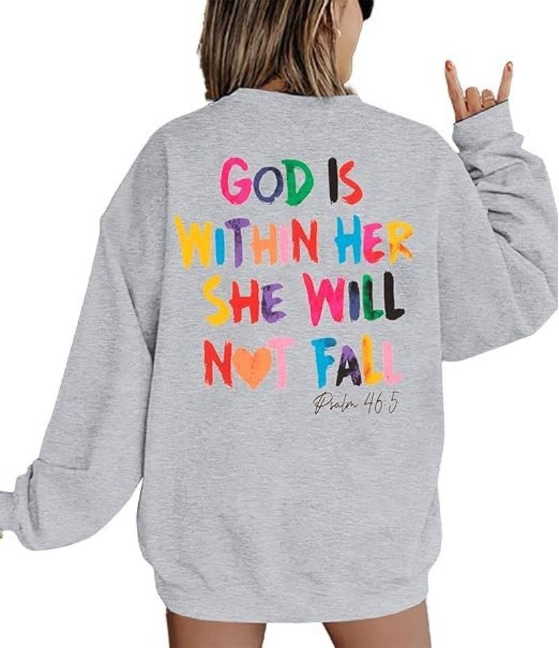 Sporty Women  Crewneck Pullover Christian God Is Within Her Long Sleeved Inspirational Hoodie Hoodie Men Vintage Sweatshirts