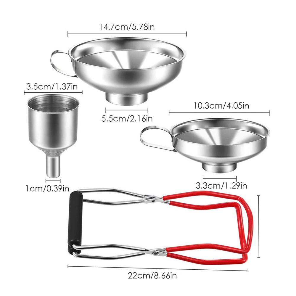 Stainless Steel Funnel Can Lifting Tongs Set Canning Funnel Hoppers Filter Canning Jar Lifter With Grip Mason Jar Glass Lifter