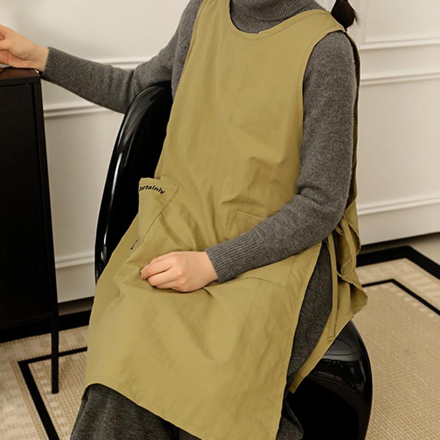 Waterproof Anti-Oil Kitchen Apron for Women with Pockets Long Vest Apron Cooking Painting Nail Salon Beauty Working Pinafore