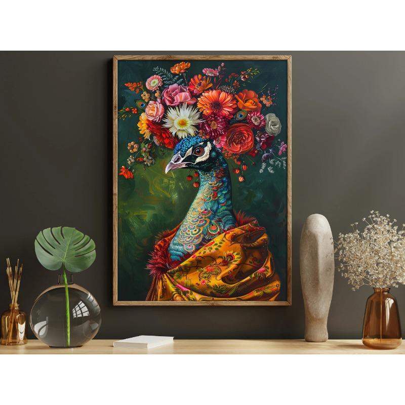 

Vintage Maximalist Floral Animal Painting Golden Retriever Lion Owl Peacock Raccoon Wolf Canvas Print Decorations for Wall Art 21cm×30cm NoFrame