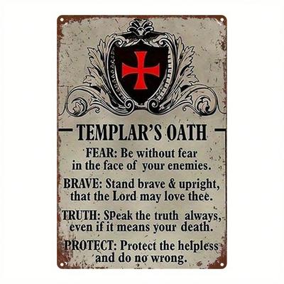 1pc Knights Templar Metal Wall Art 8x12 Inch Vintage Iron Plaque with Crossed Swords Inspirational Rustic Home Decor Sign