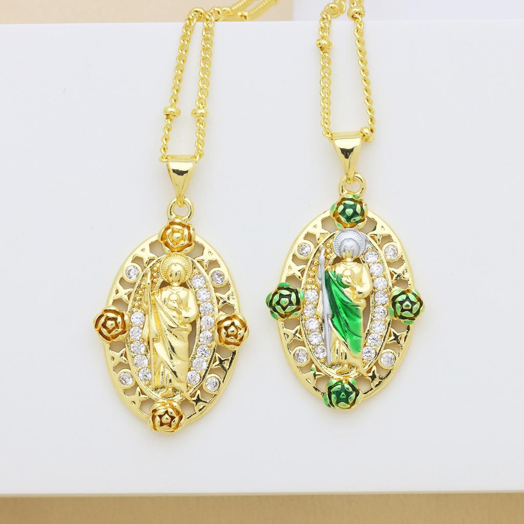 Personnalité Luxe Léger Haut Sens Vierge Marie Incrusté Zircon Cuivre Plaqué Or Collier Chaîne à Billes Clip Latéral