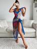 1011 New European and American Beach One-piece Swimsuit Women's Tight and Thin Retro Printed Lace-up Swimsuit Set