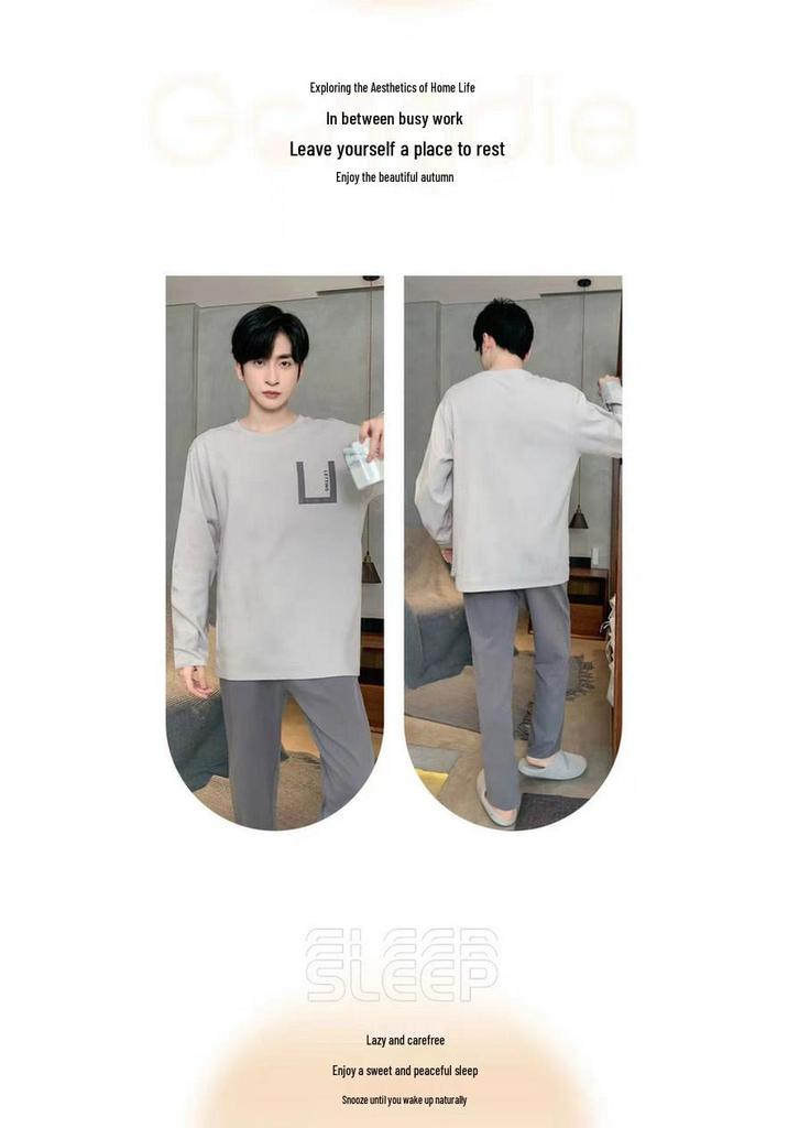 Men's Long Sleeve Pajamas Set - Spring/Autumn Style, Plus Size, Suitable for Teens and University Students, Indoor/Outdoor Wear