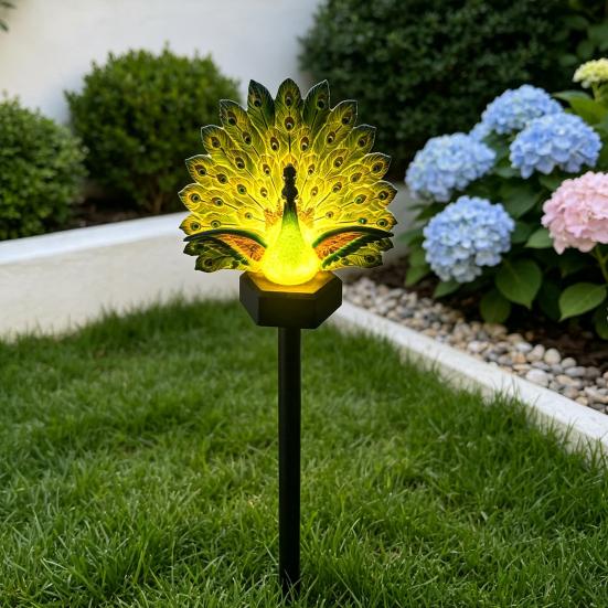 Outdoor Waterproof Metal Decor Solar Peacock Garden Statue, Lighted Sculpture, Art Sculptures LED Light for Patio Lawn Yard Pathway Decoration Stakes