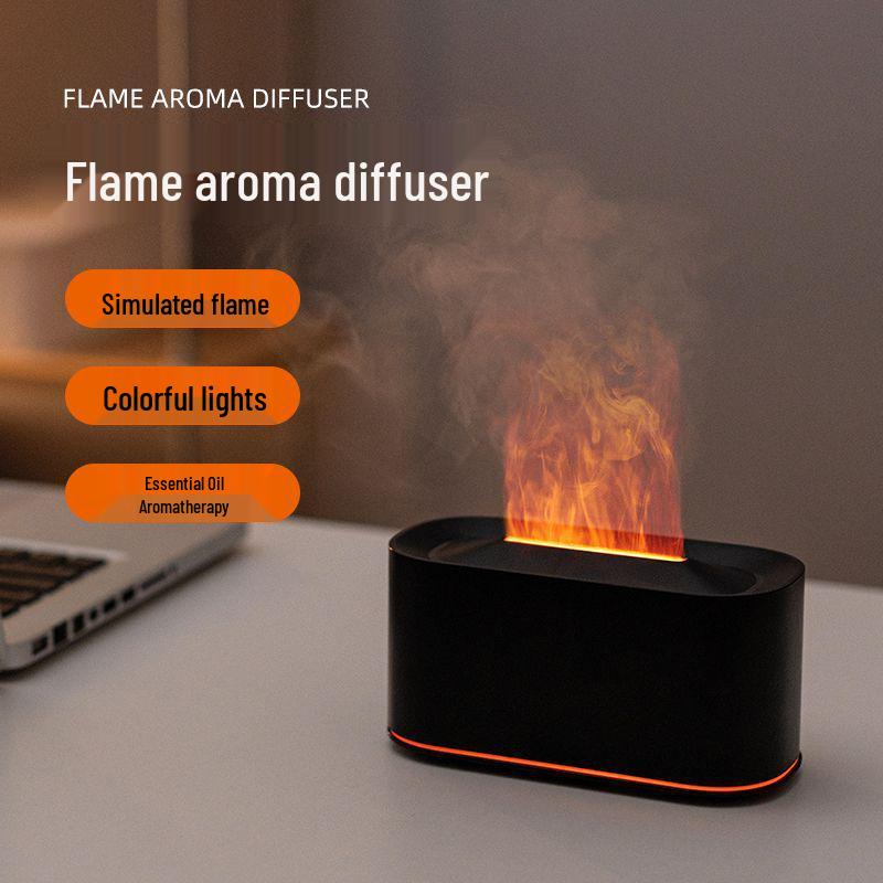 Flame Aromatherapy USB Diffuser with Wood Grain & Seven-Color LED Atmosphere Lamp