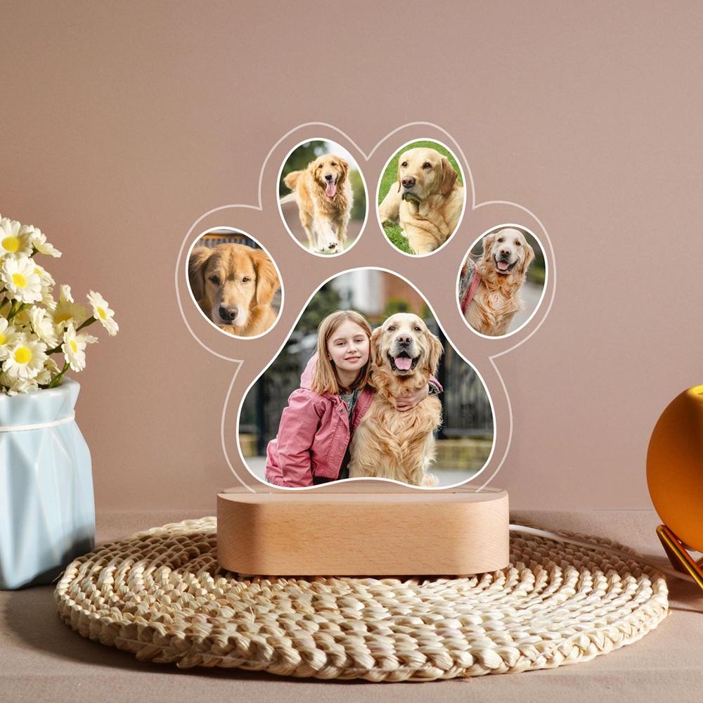 

Custom Dog Paw Shaped LED Light Frame Personalized Multi-Photo Pet Picture Frame Unique Memorial & Keepsake Gift for Dog Lovers 3-Color Base