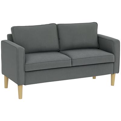 2-Seater Sofa with Storage Space and 2 Cushions, In Velvet-Effect Fabric and Wood, 140x63x79 Cm, Grey