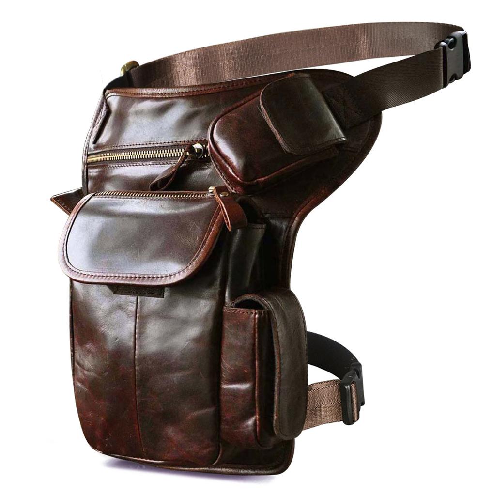 Top Grain Oil Waxed Leather Waist Bag for Men Vintage Camera Cell Phone Crossbody Leg Pack Hip Bag for Outdoor Travel Hiking