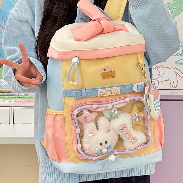 Schoolbag Japanese backpack candy contrasting colors Japanese ins toffee student schoolbag star college class backpack sweet wind