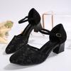 Fashion 2024 Spring and Summer Fashionable Women's Sweet High Quality Black Leather Buckle Strap Toe Sandals Cool European High Heels