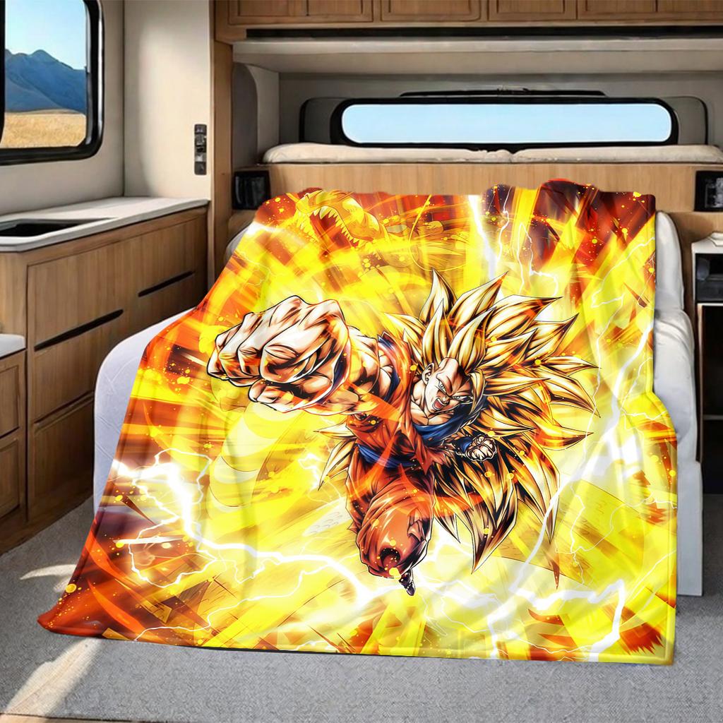 1 Stück Son Goku Druck Flanelldecke, Hohe Qualität für alle Jahreszeiten, Heimdekoration, Wärme und Komfort, Perfekt für Weihnachtsgeschenke