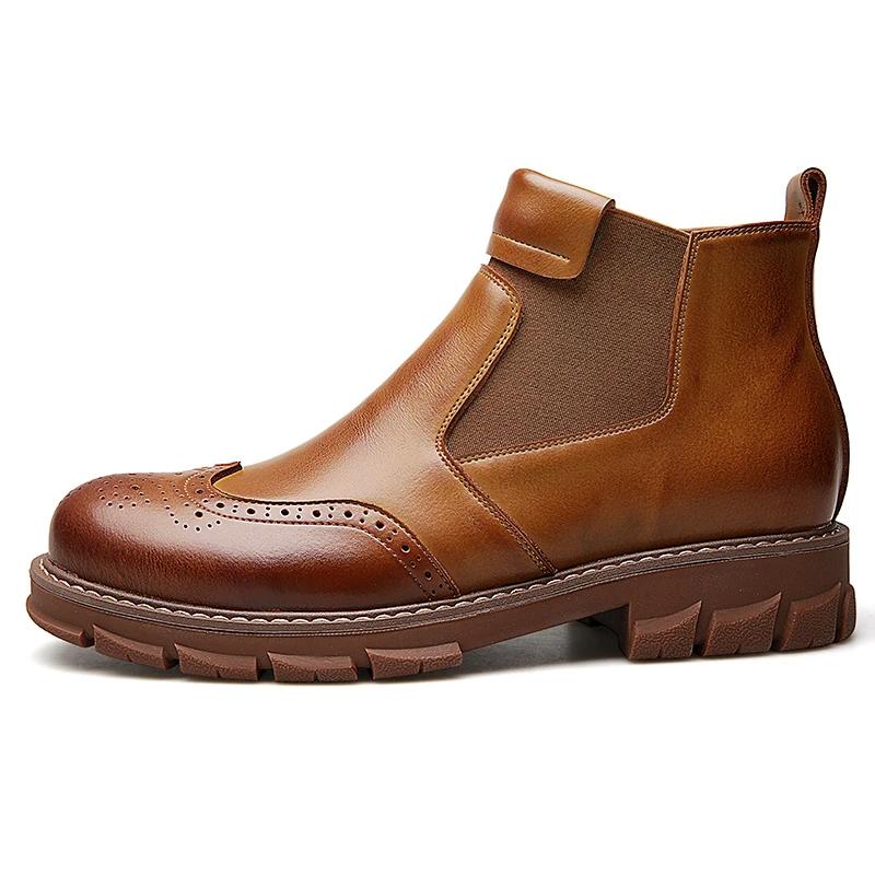 

Мужские ботинки «Челси» ручной работы из натуральной кожи с добавлением меха, высококачественные туфли в стиле ретро, водонепроницаемые мужские ботинки на толстой подошве 44 коричневый
