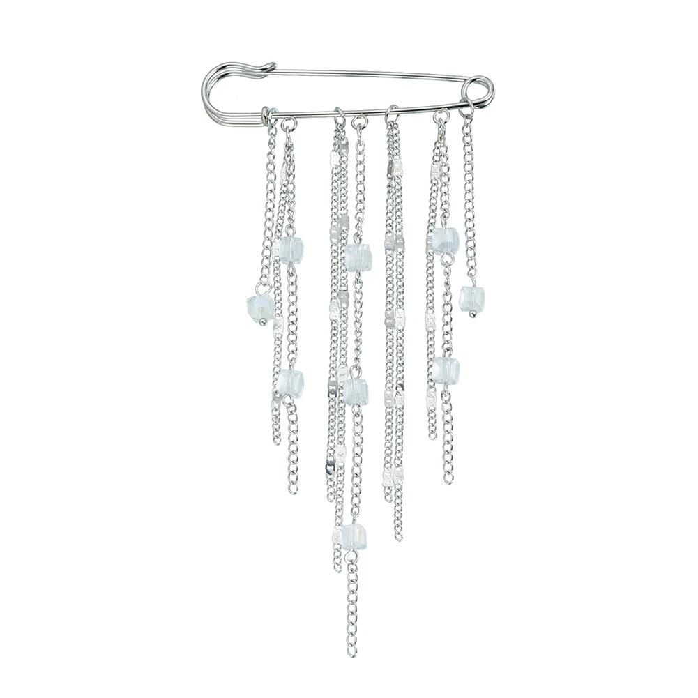 Exaggerate Long Tassel Chain Brooch For Women Handmade Beaded Many Layer Chain Multi Functional Fixed Pin Pants Clothes Decor