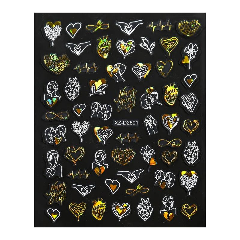 Valentine'S Day Nail Art Sticker Romantic Theme Love Rose Platinum 3D Adhesive Valentine'S Day Nail Sticker